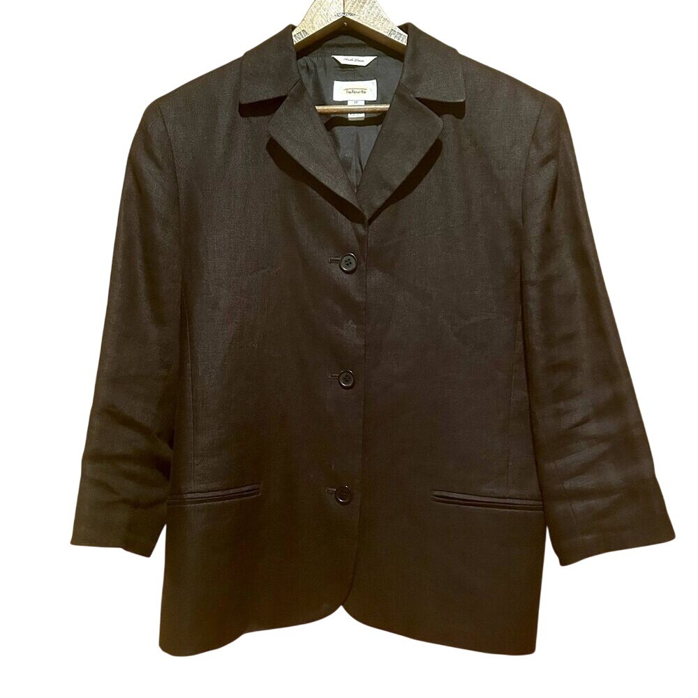 Talbots Blazer Size 10 Linen Black 3/4 Sleeve Classic Old Money Minimalist